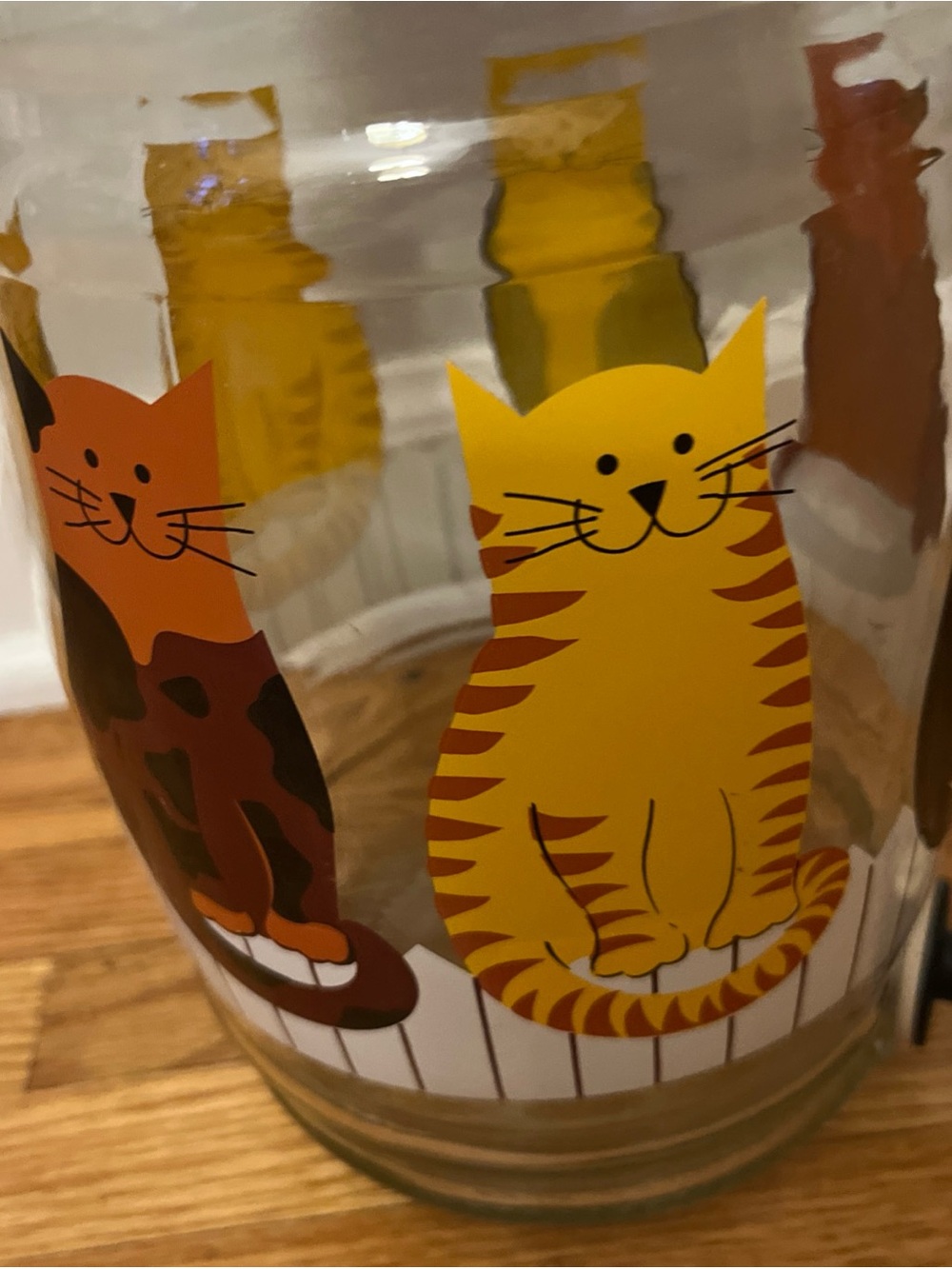Whimsical  Rare Vintage CATS Glass Sun Tea Beverage Dispenser Holds 1 Gallon + - Picture 3 of 7